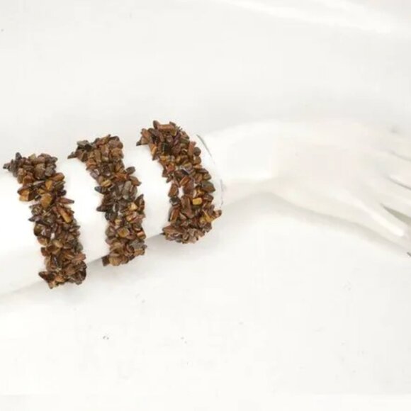 Tiger Eye Gemstone Chip Jewelry Lot - 3 Stretch Bracelets & Necklace Set | Boho - Picture 5 of 12
